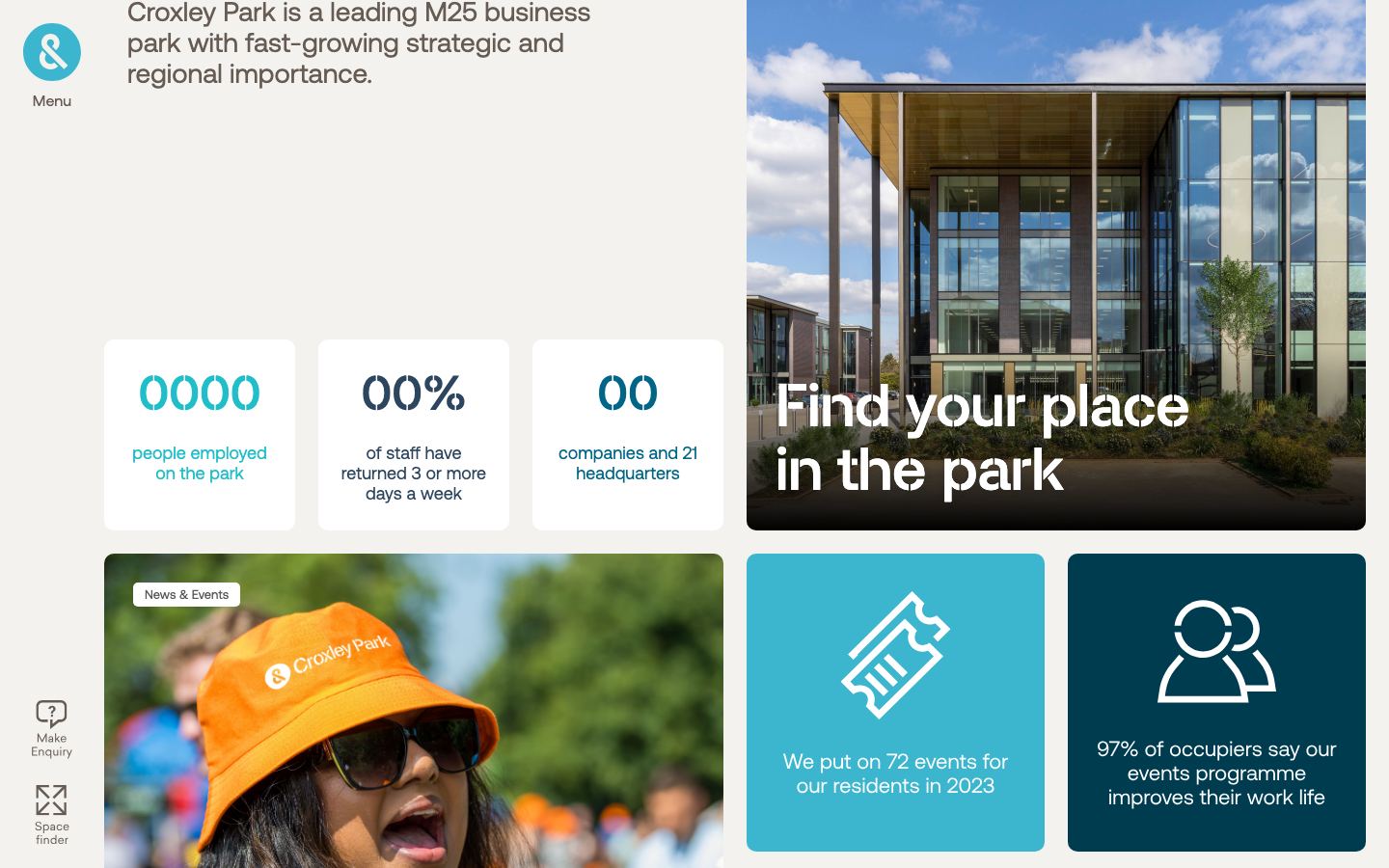 Croxley Park’s homepage on a desktop screen