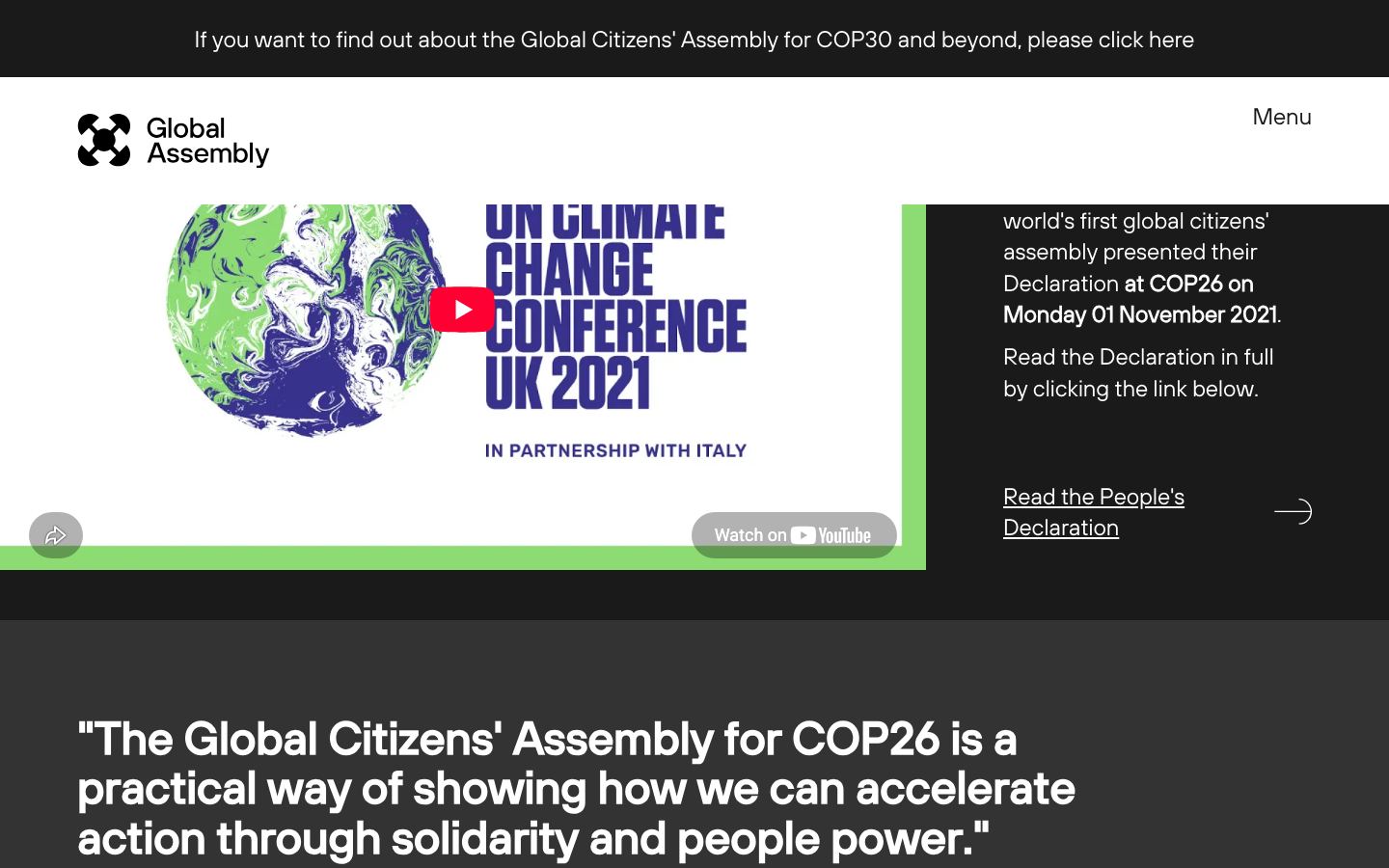 Global Assembly’s homepage on a desktop screen