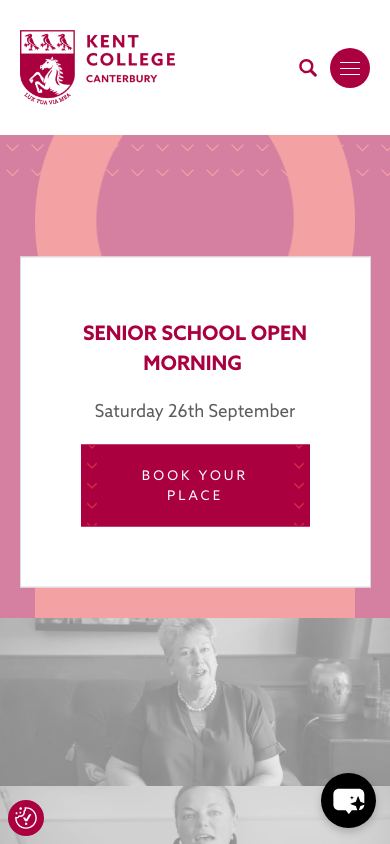 Kent College’s homepage on a phone